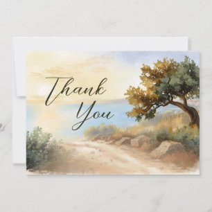 Carte De Remerciements Coucher de soleil aquarelle sur la côte méditerran