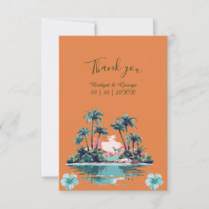 Carte De Remerciements Coucher de soleil sur une île tropicale avec maria