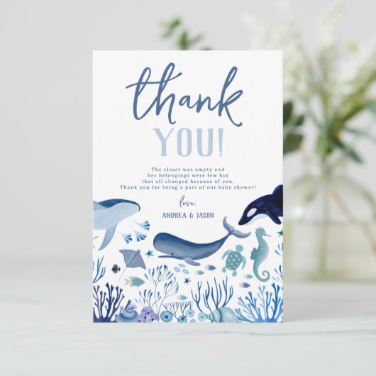 Carte De Remerciements Coucou C'est un Garçon Bleu Sous l'Océan Baby Show (Debout devant)