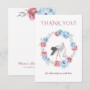 Carte de remerciements couleur bleu et rose pâle