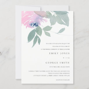 CARTE DE REMERCIEMENTS COULEUR D'EAU VERTE ROSE BLEU INVITE MARIAGE FLORA