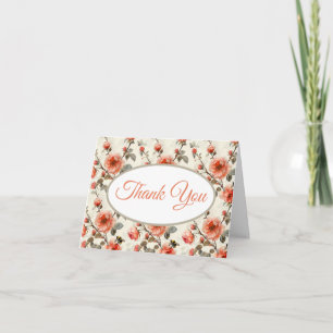 Carte De Remerciements Couleur saumon botanique rose florale
