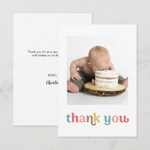 Carte De Remerciements Couleur tendance 1er anniversaire Photo personnali