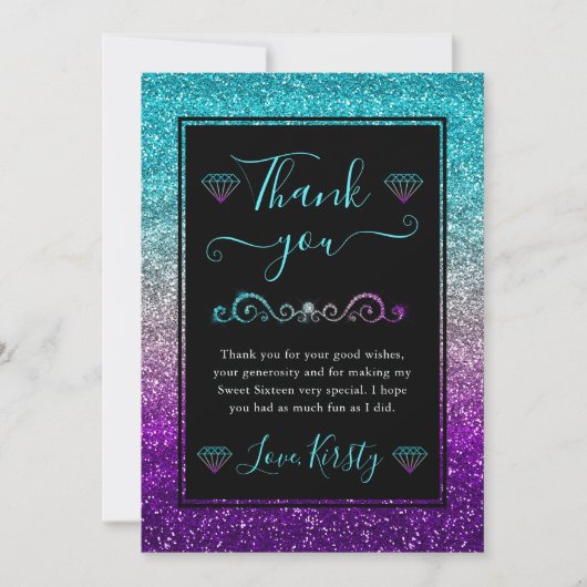 Carte De Remerciements Couleurs arc-en-ciel Parties scintillant dégradant (Devant)