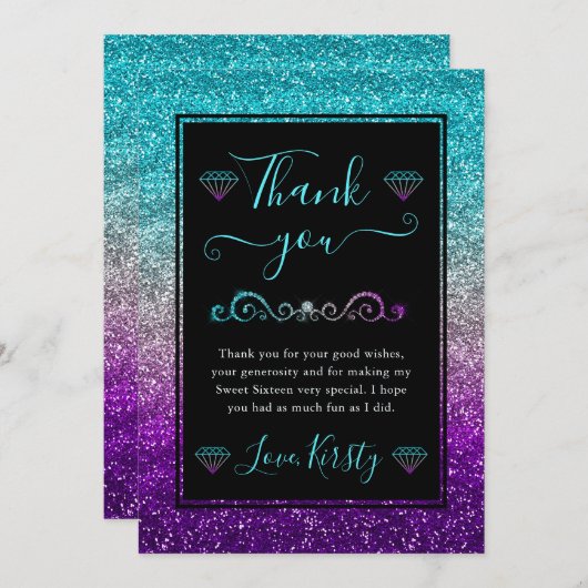 Carte De Remerciements Couleurs arc-en-ciel Parties scintillant dégradant (Devant / Derrière)