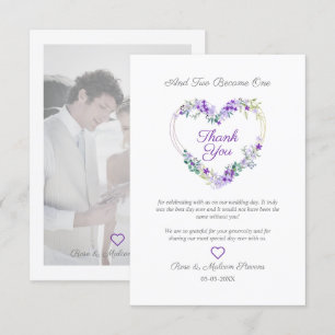Carte De Remerciements Couleurs pourpres Aquarelle Florale Coeur Photo pe