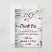 Carte De Remerciements Country Birch Tree Bark Heart Flèche Mariage rusti (Devant)