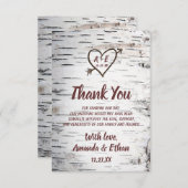 Carte De Remerciements Country Birch Tree Bark Heart Flèche Mariage rusti (Devant / Derrière)