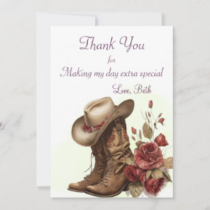 Carte De Remerciements Country Western, Rose, 15e anniversaire