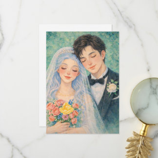 Carte De Remerciements Couple de mariage romantique Illustration aquarell