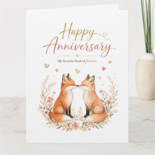 Carte De Remerciements Couple de renards à l'aquarelle Couronne florale A