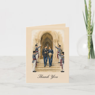 Carte De Remerciements Couple Marié Marchant Sous Un Sabre Cérémonial