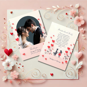 Carte De Remerciements Couple romantique Silhouette coeur rouge mariage