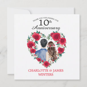 Carte De Remerciements Couple Rose aquarelle 10e anniversaire Mariage