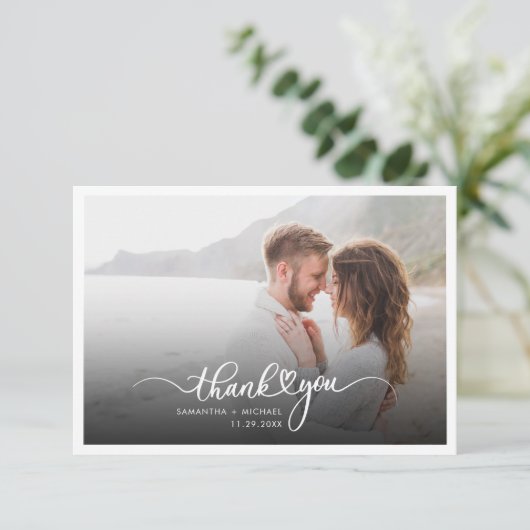 Carte De Remerciements Couples Lettrés à la main Mariage Photo moderne (Debout devant)