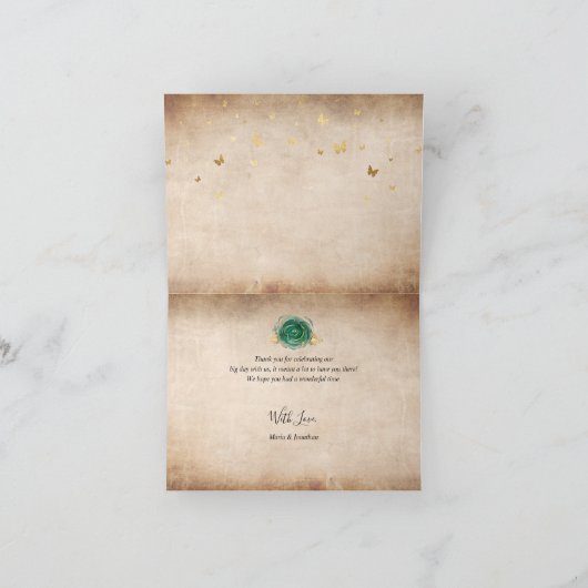 Carte De Remerciements Couronne aquarelle pliée vert élégant et or rose (Intérieur)