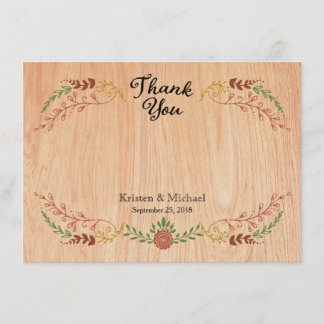 Carte De Remerciements Couronne de feuillage bohème rustique sur bois