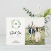 Carte De Remerciements Couronne de feuilles botaniques vertes | Mariage p (Debout devant)