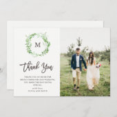 Carte De Remerciements Couronne de feuilles botaniques vertes | Mariage p (Devant / Derrière)