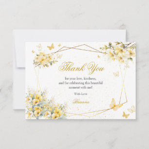 Carte De Remerciements Couronne de fleurs papillon Tiara Quinceañera doré