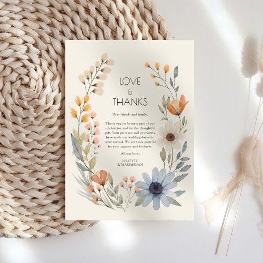 Carte De Remerciements Couronne de fleurs sauvages rustique pour mariage 