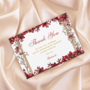 Carte De Remerciements Couronne de fleurs Tiara Quinceañera Rouge Dorée