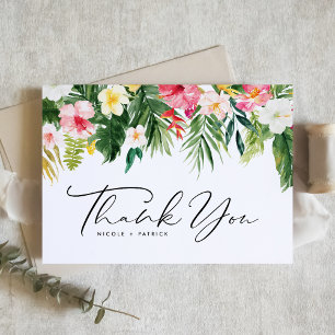 Carte De Remerciements Couronne de fleurs tropicales à l'aquarelle Mariag