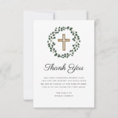 Carte De Remerciements Couronne de funérailles en eucalyptus croix religi (Devant)