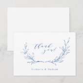 Carte De Remerciements Couronne de mariage botanique élégance simple bleu (Devant / Derrière)