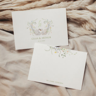 Carte De Remerciements Couronne de mariage florale aux cygnes