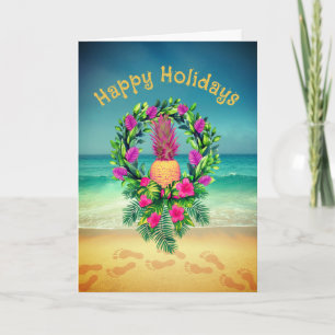 Carte De Remerciements Couronne de Noël personnalisée à l'ananas tropical