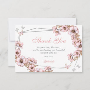 Carte De Remerciements Couronne de papillon de Quinceañera Rose Argenté