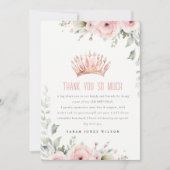 Carte De Remerciements Couronne de princesse rose en forme de fleurs pour (Devant)