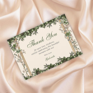 Carte De Remerciements Couronne de Quinceañera florale dorée et verte à l