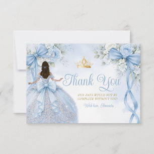 Carte De Remerciements Couronne de Quinceañera Ruban à Arc Floral Bleu Po