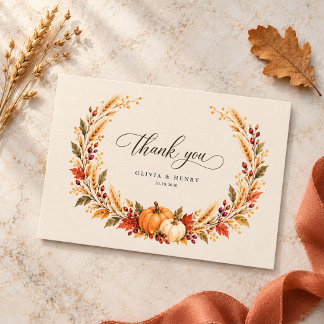 Carte De Remerciements Couronne de Récolte à l'Aquarelle pour Mariage de