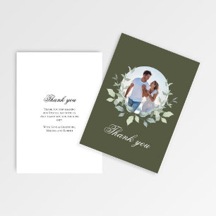 Carte De Remerciements Couronne de remerciement de mariage photo vert oli