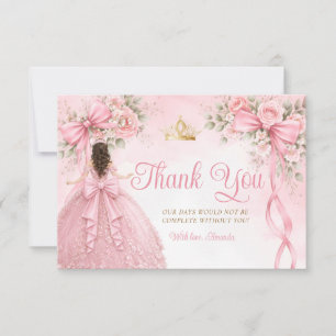 Carte De Remerciements Couronne de robe de fille de Quinceañera avec ruba