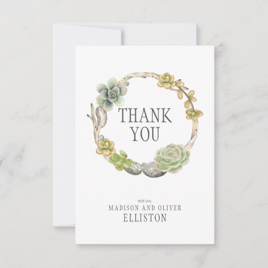 Carte De Remerciements Couronne de succulents, de brindilles et de pierre (Devant)