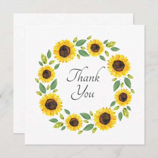 Carte De Remerciements Couronne de tournesol aquarelle peinte à la main (Devant / Derrière)