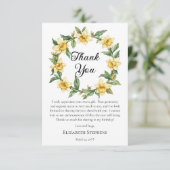 Carte De Remerciements Couronne florale de jonquilles jaunes élégantes po (Debout devant)