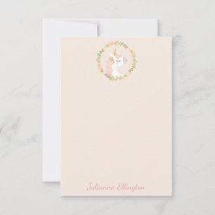 Carte De Remerciements Couronne florale de licorne mignonne rose poudré n
