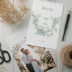 Carte De Remerciements Couronne florale de sauge romantique avec mariage