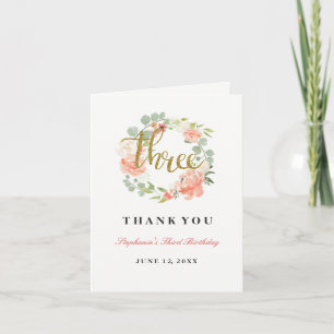 Carte De Remerciements Couronne florale en or rose pour le 3ème anniversa