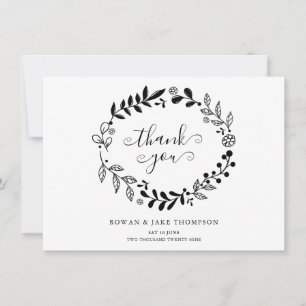 Carte De Remerciements Couronne florale noire et blanche pour remerciemen