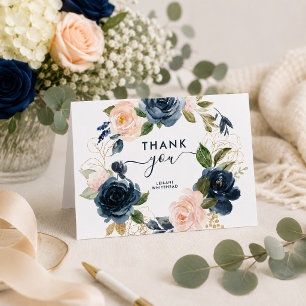 Carte De Remerciements Couronne florale rose bébé Shower Navy