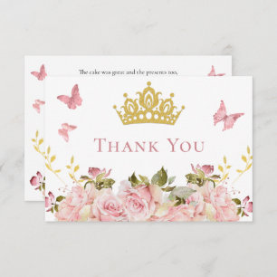 Carte De Remerciements Couronne   Papillons Floral Princess Anniversaire