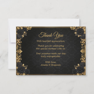 Carte De Remerciements Couronne Royale de Mariage Elégant en Or Noir