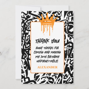 Carte De Remerciements Couronne urbaine graffiti tendance orange noir