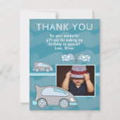 Carte De Remerciements Course voiture Finish drapeaux Blue Boy Photo Anni (Devant)